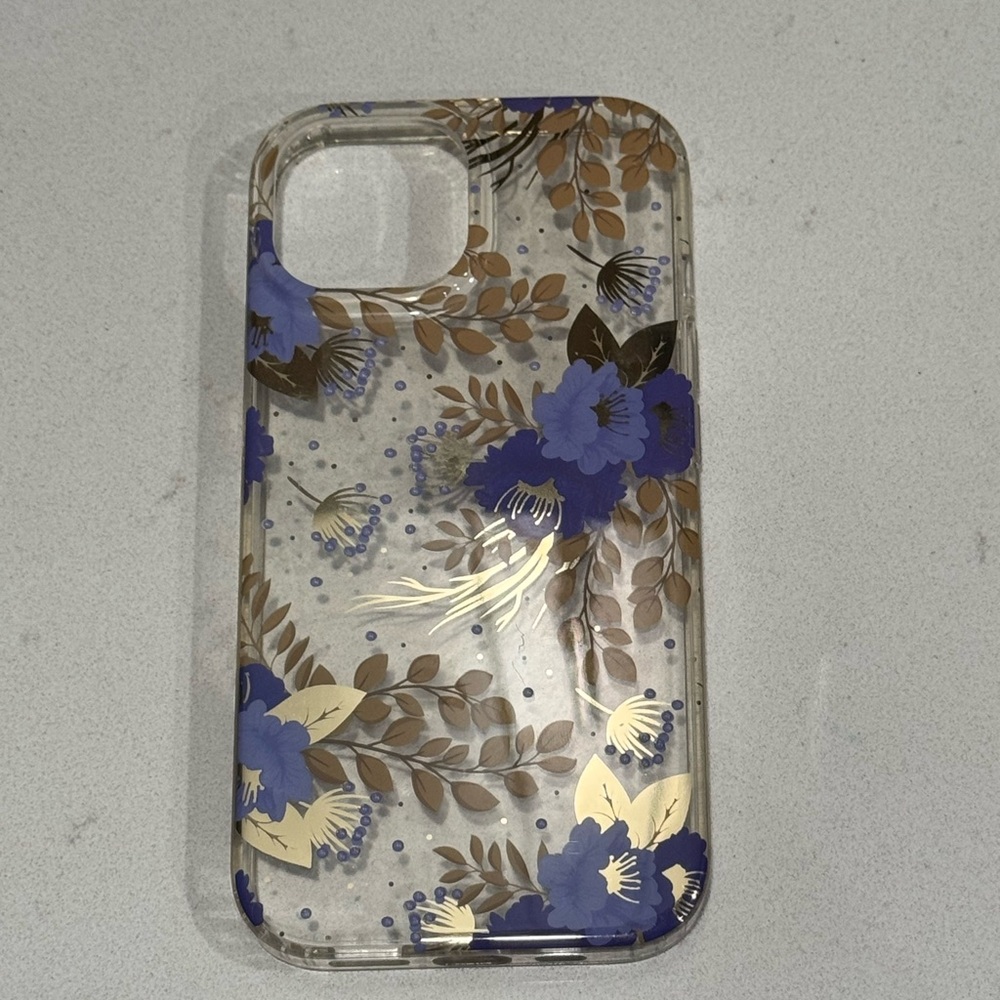 Floral Clear Phone Case - Blue and Gold